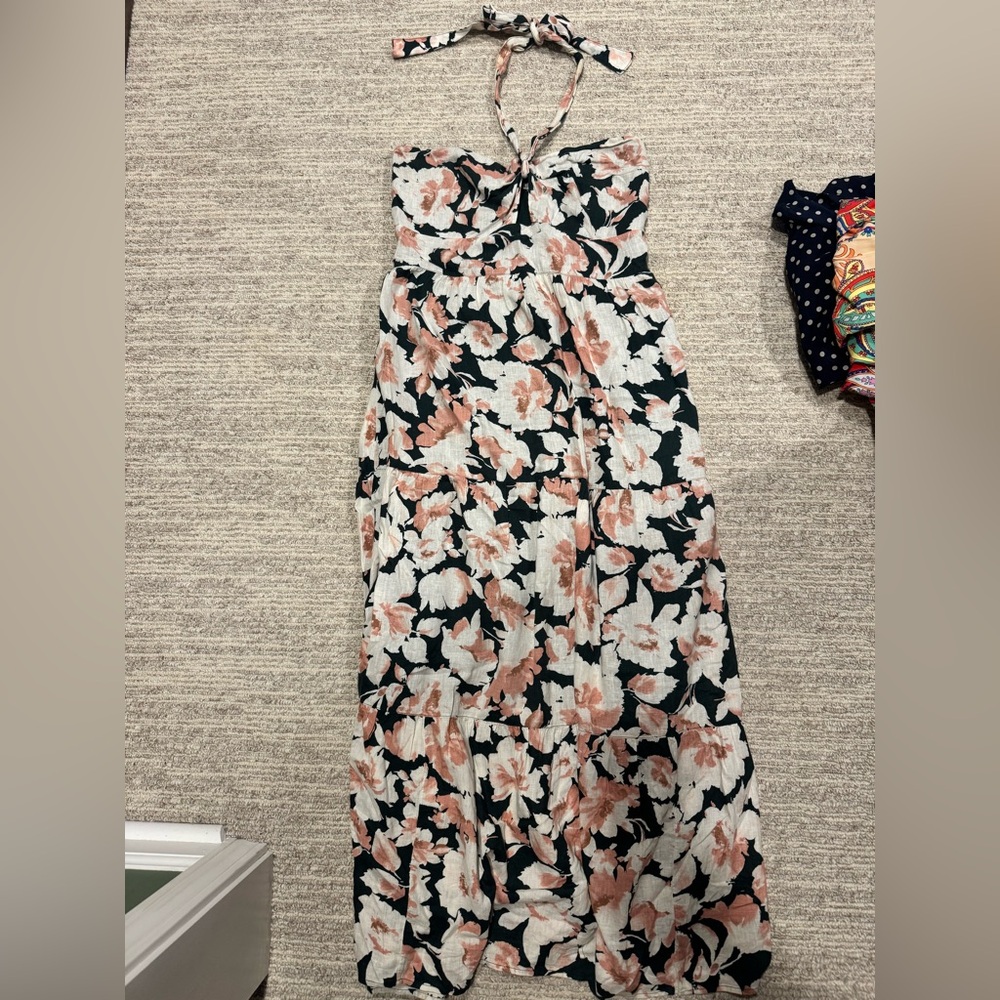 Abercrombie & Fitch Black Maxi Dress with Peach and White Floral Print